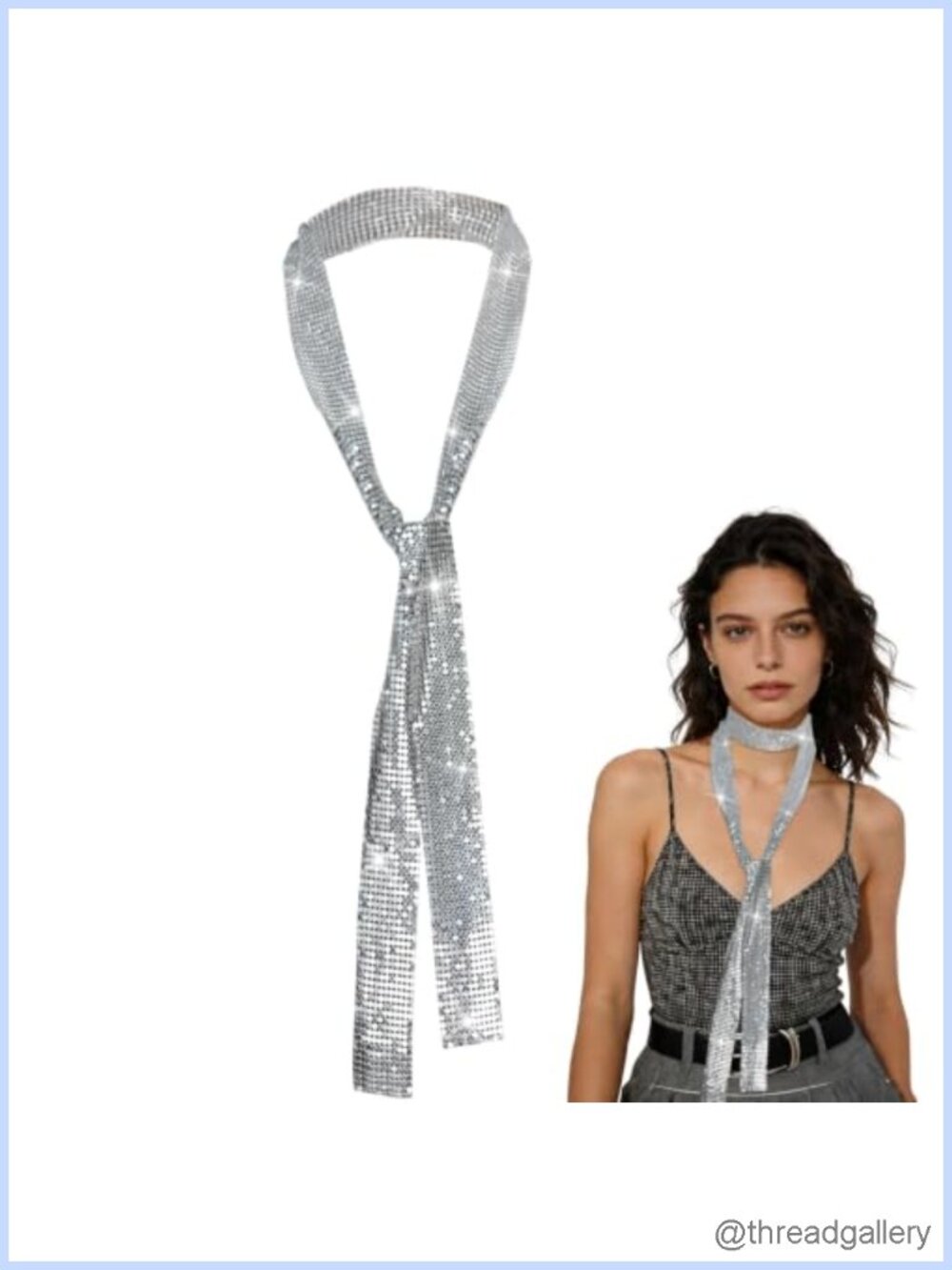 Sparkly Sequin Scarf Women Skinny Metal Sequin Necklace Tie Rave Prom Wedding
